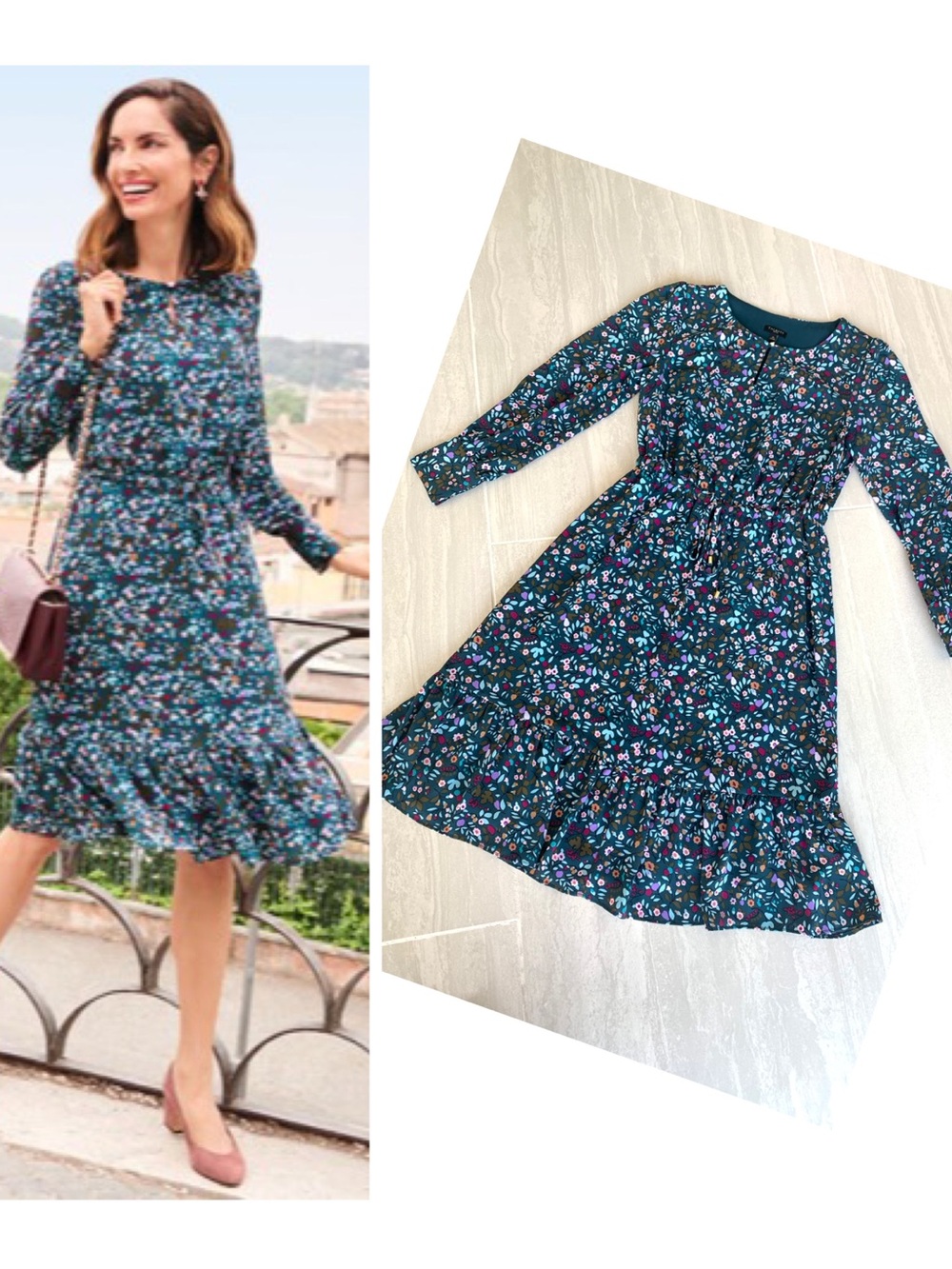 TALBOTS Flowing Flounce Hem Fit & Flare Flowers Dress Sz 4P
